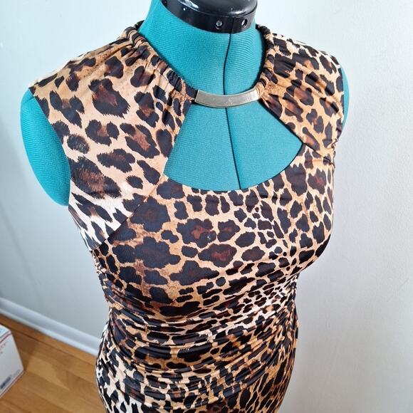 Vintage Y2K Cache Animal Print Leopard Print Bodycon Dress Ruched Women Size 10 - Picture 7 of 8